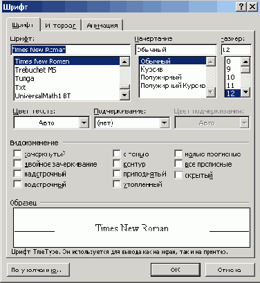 Симпатичное диалоговое окно Шрифт